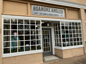 Storefront of the Roanoke Angler fishing shop